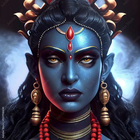Goddess Kali Portrait Illustration Hindu God Mahakali Bhadrakali Or Kalika Stock Illustration