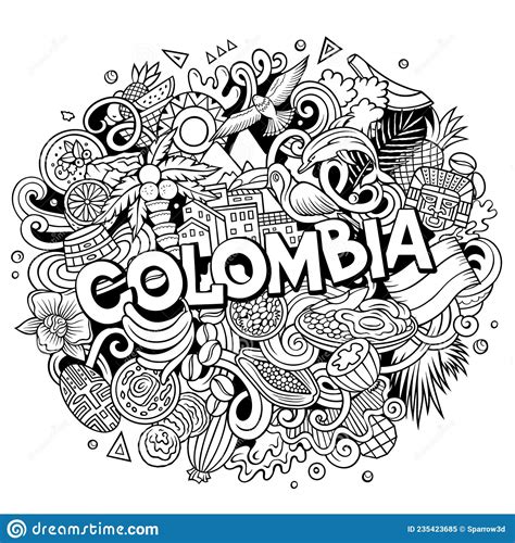 Colombia Hand Drawn Cartoon Doodle Illustration Funny Colombian Design