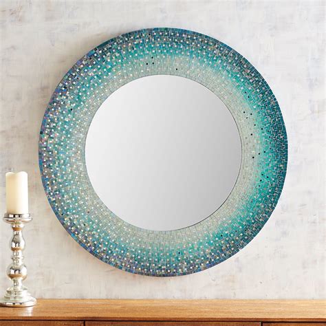 Shades Of Blue Mosaic 36 Round Mirror Pier 1 Mosaic Mirror Frame