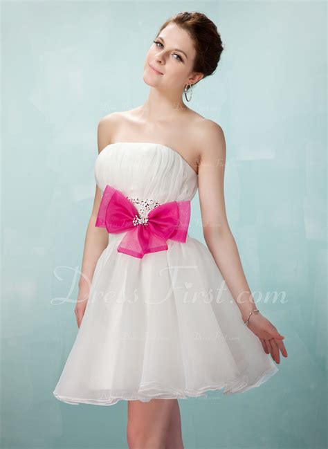 A Line Princess Sweetheart Short Mini Organza Homecoming Dress With Ruffle Sash Beading Bow S