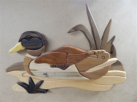 Duck On Water Wood Intarsia Wall Hanging Handcrafted Scroll Etsy