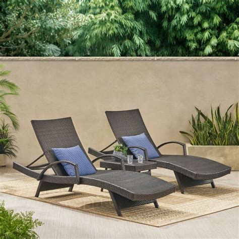 Olivia Outdoor Brown Wicker 3 Piece Adjustable Armed Chaise Lounge Set