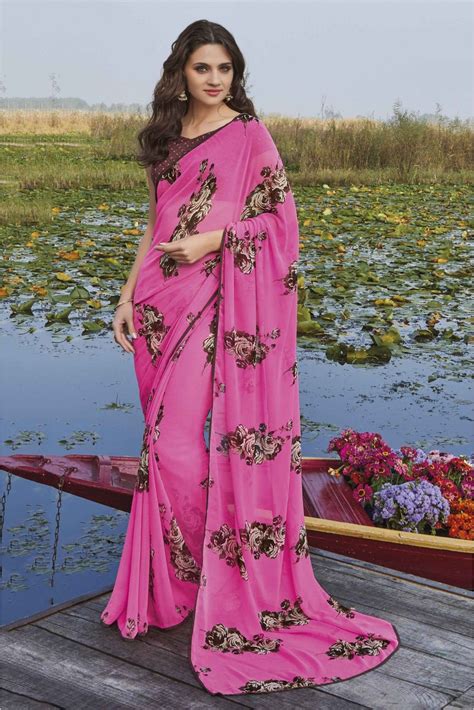 Laxmipati Georgette Casual Wear Printed Saree In Pink Colour In 2021