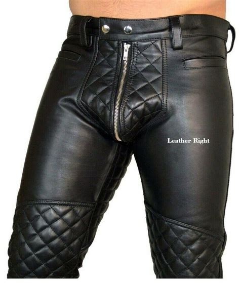 men s real cowhide soft leather quilted trouser pants etsy