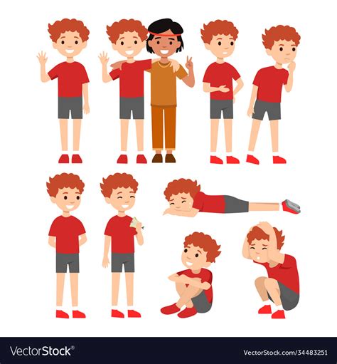 Cute Little Boy Character Set Flat Royalty Free Vector Image