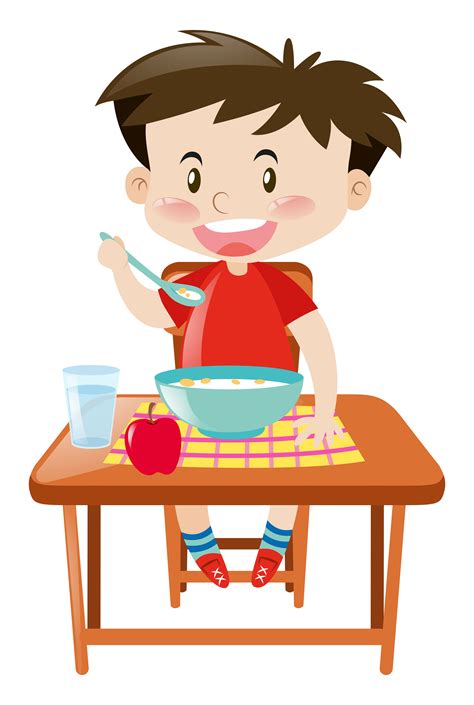 Boy Eating From Bowl On The Table 559428 Vector Art At Vecteezy