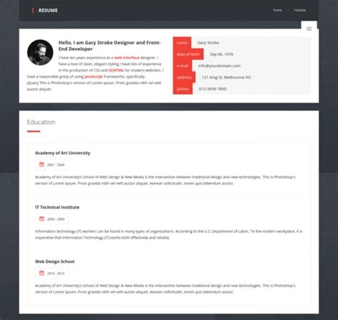 38 Html5 Resume Templates Free Samples Examples Format Download