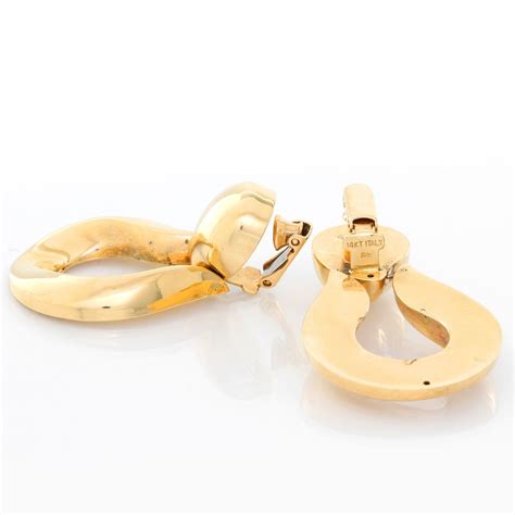 Door knocker drop dangle gold tone pierced earrings 1 3/4. 14K Yellow Gold " Door Knocker " Earrings