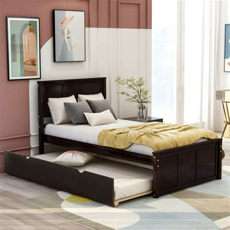 Twin Size Bed Frame Twin Size Platform Bed With 2 Drawers And Wheels White Solid Wooden