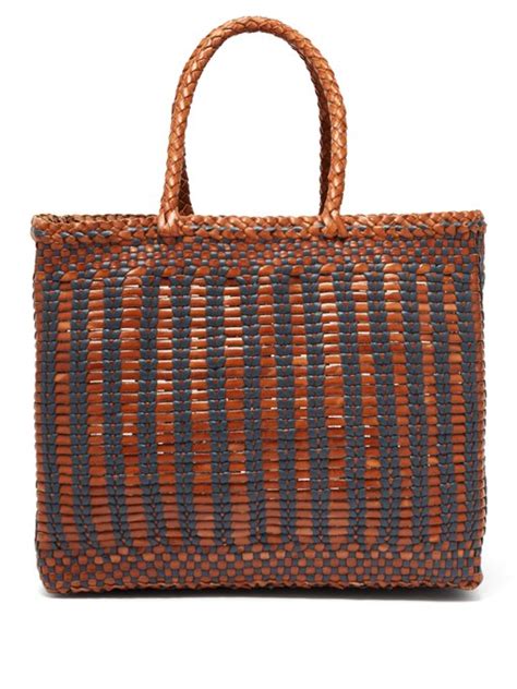 Dragon Diffusion Cannage Woven Leather Basket Bag In Tan Modesens