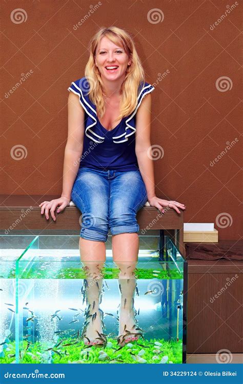 Girl Taking Fish Pedicure Treatment Rufa Garra Spa Procedure Stock