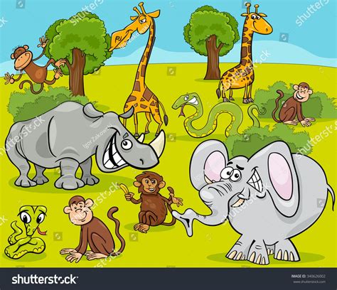 Cartoon Vector Illustration of Scene with African Safari Animals Characters Group
