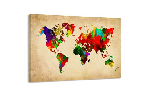 World Wall Map Framed Canvas Political Colour Relief