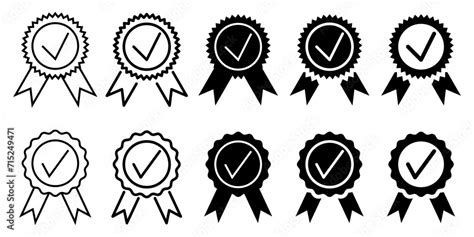 Icon Set Of Approved Or Certified Medals Quality Symbols Line Vectors