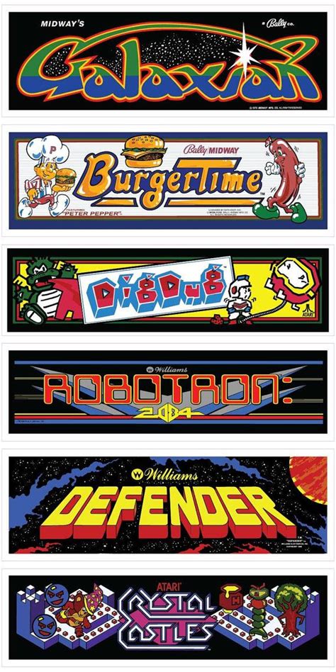 Classic Arcade Marquees Wall Art 6 Packs Retro