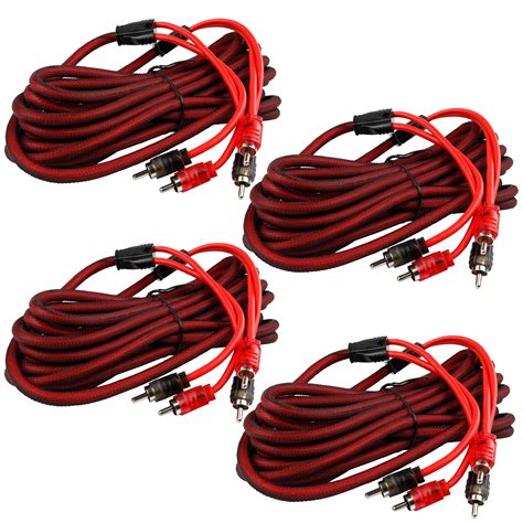 4 Pack 20 Ft 2 Channel Rca Interconnect Cable Pack Set Noise Rejection