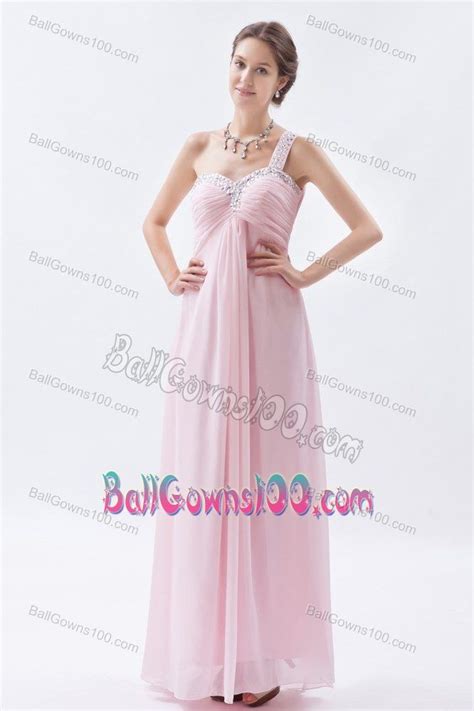 Baby Pink Ruched One Shoulder Plus Size Military Ball Gown In Chiffon
