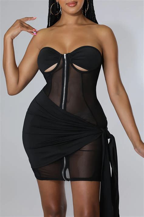 Wholesale Black Fashion Sexy Patchwork Solid See Through Backless