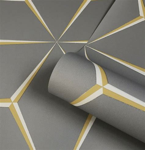 Belgravia Harper Mustard Yellow Grey Glitter Geometric Luxury Wallpaper