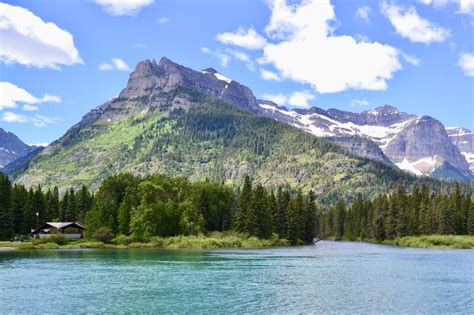 Citadel Peaks And Ranger Station At Glacier National Park Stock Image