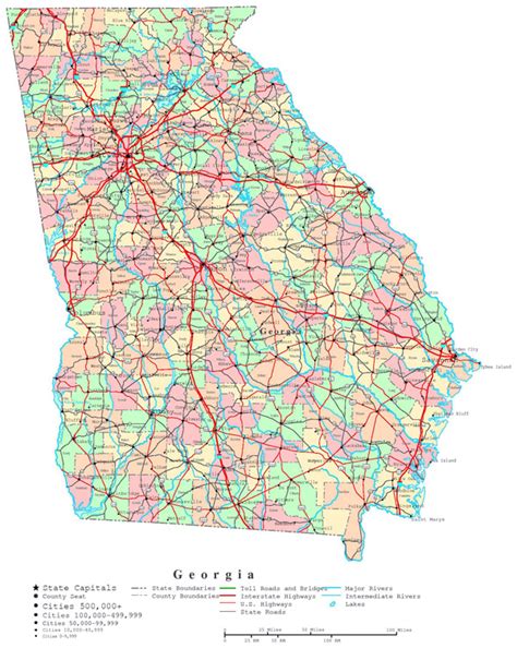 Large Administrative Map Of Georgia State With Roads