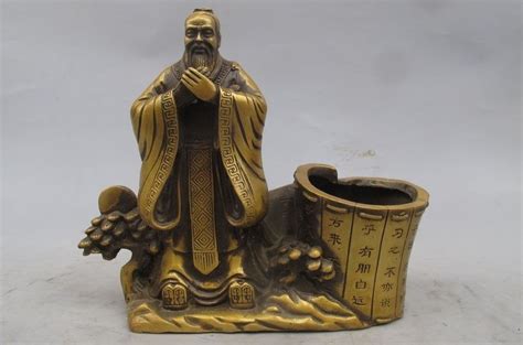 China Bronze Confucianism Confucius Kong Zi Brush Pot Pencil Vase