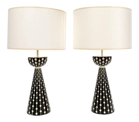 Mid Century Modern Black And White Table Lamps A Pair Chairish