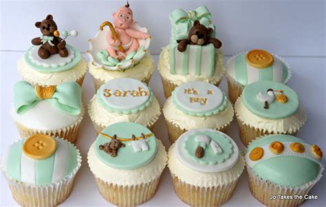 Teddy Mint Green And Gold Baby Shower Cupcakes