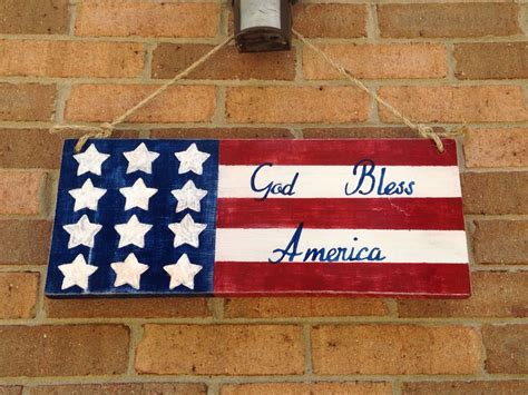 God Bless America Hand Painted Sign American Flag