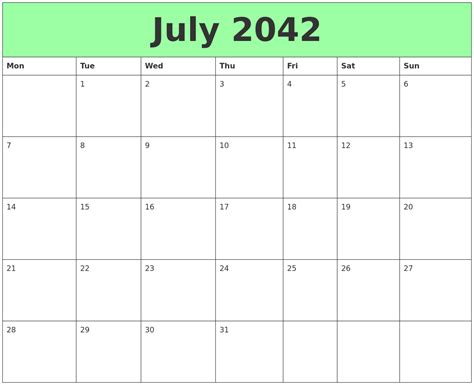 July 2042 Printable Calendars