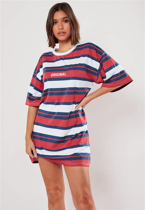 Red Stripe Print Oversized Original T Shirt Dress Missguided