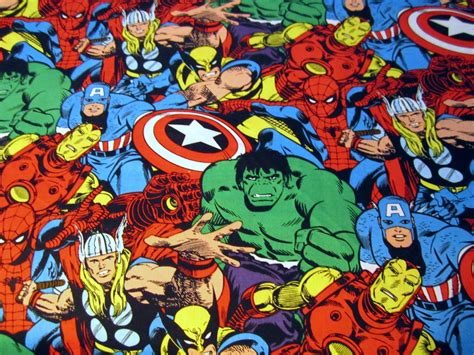 Marvel Comics Superhero Fabric Allover Collage Multi By