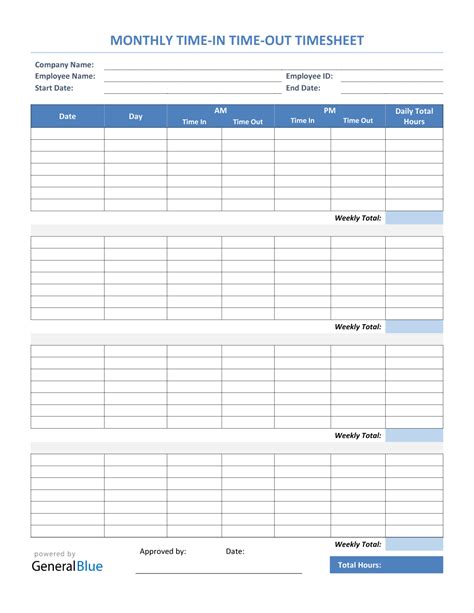 Monthly Time In Time Out Timesheet In 2021 Timesheet Template