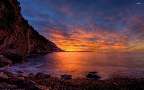 Beautiful Sunset Over The Rocky Shore Wallpaper Beach Wallpapers 32418
