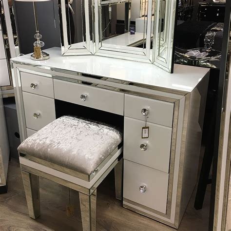 Madison White Glass 7 Drawer Mirrored Dressing Table Picture Perfect