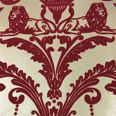 Arthouse Luxury Flock Velvet Like Wallpaper Red Mink Black