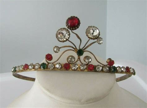 Antique Art Nouveau Jeweled Rhinestone Tiara Crown Statue Display Or