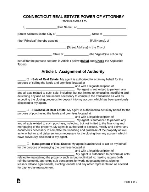 Free Connecticut Real Estate Power Of Attorney Form Word Pdf Eforms