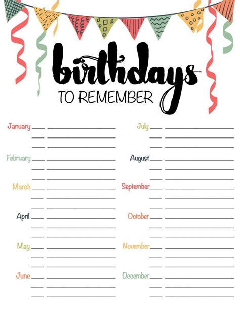 Printable Employee Birthday Calendar Template 46 Birthday Calendar