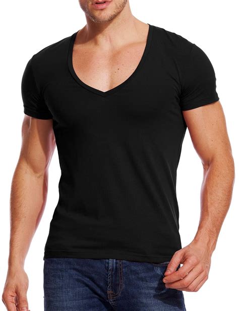 Buy Stretch T Shirt For Men Deep V Neck Tee Muscle Slim Fit Low Cut