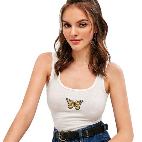 Zaful Womens Butterfly Graphic Tank Top Sleeveless Stretch Casual Basic Camisole Affiliate