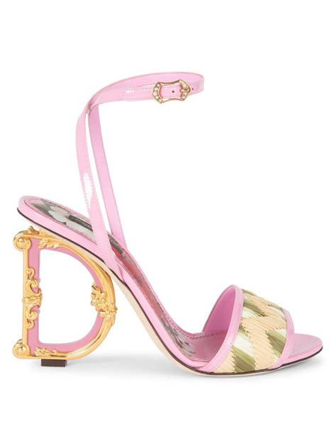 dolce and gabbana sculpted heel raffia and leather sandals in pink lyst