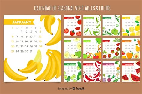 Free Vector Calendar Of Seasonal Vegetables And Fruits