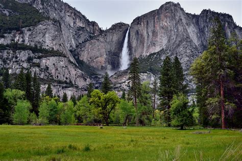 Landscape Photo Of Water Fall Near Green Trees During Daytime Yosemite