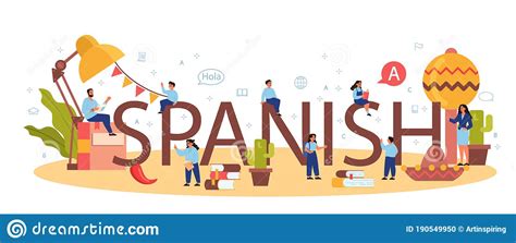 Spanish Learning Typographic Header Concept Language School Stock Vector Illustration Of