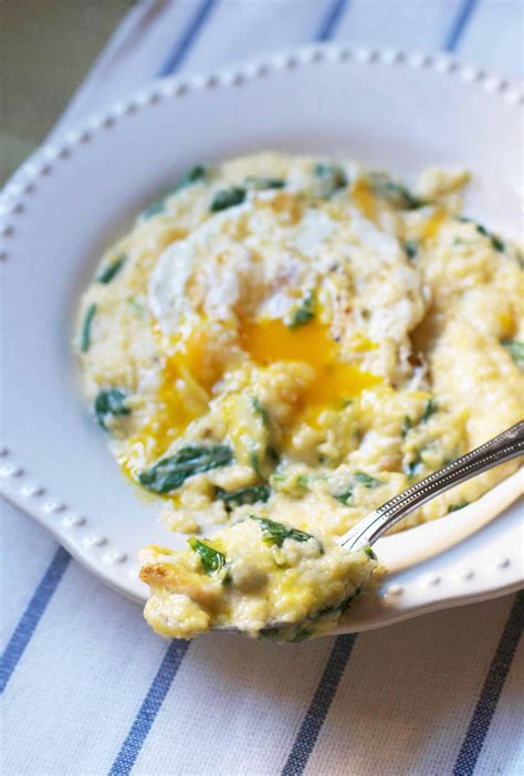 Cheesy Grits With Spinach And Fried Eggs Recipe Cheesy Grits