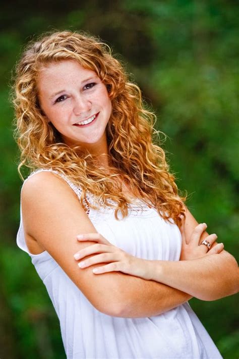 Pretty Teenage Girl Curly Hair Arms Crossed Stock Photo Image Of