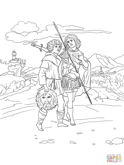 Jonathan and David with Head of Goliath coloring page | Free Printable Coloring Pages