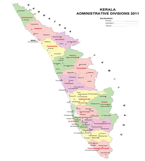 The indian state of kerala borders with the states of tamil nadu on the south and east, karnataka on the north and the lakshadweep sea coastline on the west. List of talukas of Kerala - Wikipedia