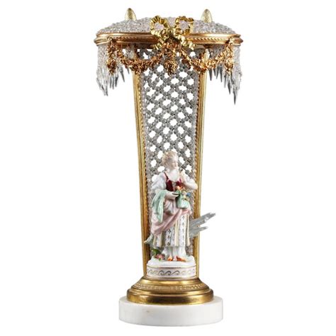 $6250.0 antique french victorian bronze crystal beaded lamp porcelain figurine sculpture. Table Lamp with Porcelain Figurine in 18th Century Style at 1stdibs